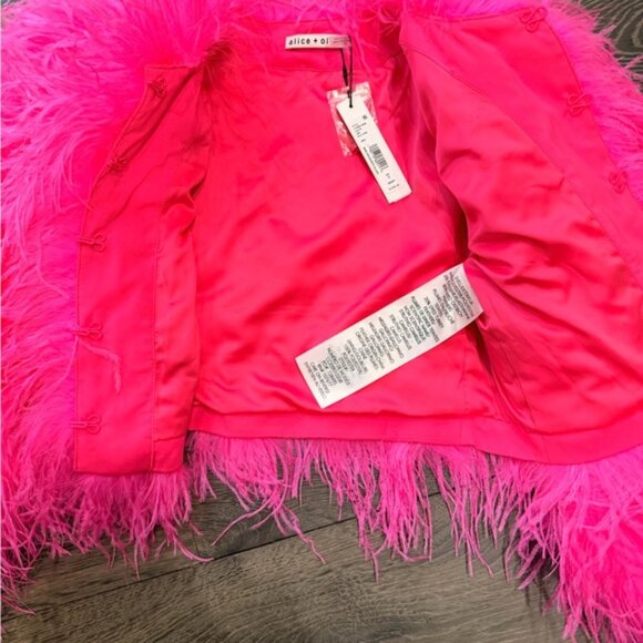 Alice + Olivia Kidman Ostrich Feather Wild Pink color Jacket - Picture 7 of 9